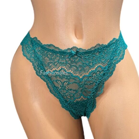 Victorias Secret Dream Angels Sheer Lace Thong Panty Green  Small - Picture 1 of 3